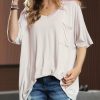 Women * | Discount 42Pops Sand Beige V-Neck Pocket Oversize Boyfriend Tee Women