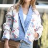 Women * | Promo 42Pops Off-White & Blue Abstract Quilted Shawl-Collar Pocket Jacket Women