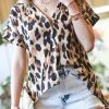 Other * | Buy 42Pops Taupe & Black Leopard Button-Up V-Neck Short-Sleeve Top Women