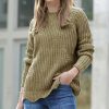 Women * | Brand New 42Pops Khaki Crewneck Raglan-Sleeve Scallop-Hem Sweater Women