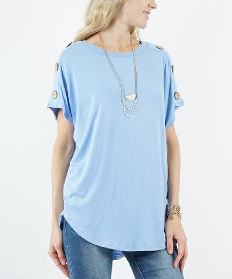 Women * | Cheapest 42Pops French Blue Button-Shoulder Boatneck Short-Sleeve Curved-Hem Tunic Women