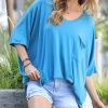 Women * | Best Sale 42Pops Deep Sky V-Neck Pocket Oversize Boyfriend Tee Women