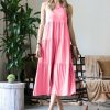 Women * | Buy 42Pops Bright Pink Scoop-Neck Sleeveless Tiered Midi Dress Women