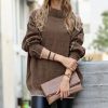 Women * | Budget 42Pops Mocha Raw-Seam Mock Neck Oversize Sweater Women