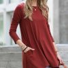 Women * | Discount 42Pops Dark Rust Boatneck Long-Sleeve Pocket Swing Top Women