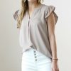 Women * | Cheap 42Pops Ash Mocha Ruffle Notch Neck Cap-Sleeve Tunic Women