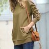 Other * | Promo 42Pops Dusty Olive Crewneck Long-Sleeve Pocket Sweatshirt Women