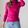 Women * | Wholesale 42Pops Magenta Mock Neck Long-Sleeve Top Women