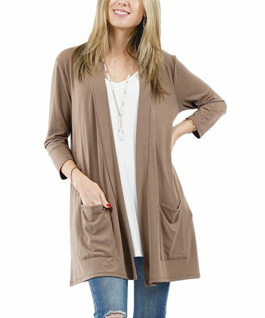 Women * | Budget 42Pops Mocha Pocket Three-Quarter Sleeve Cardigan Women