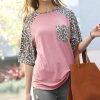 Other * | Discount 42Pops Light Rose Leopard Raglan-Sleeve Pocket Top Women