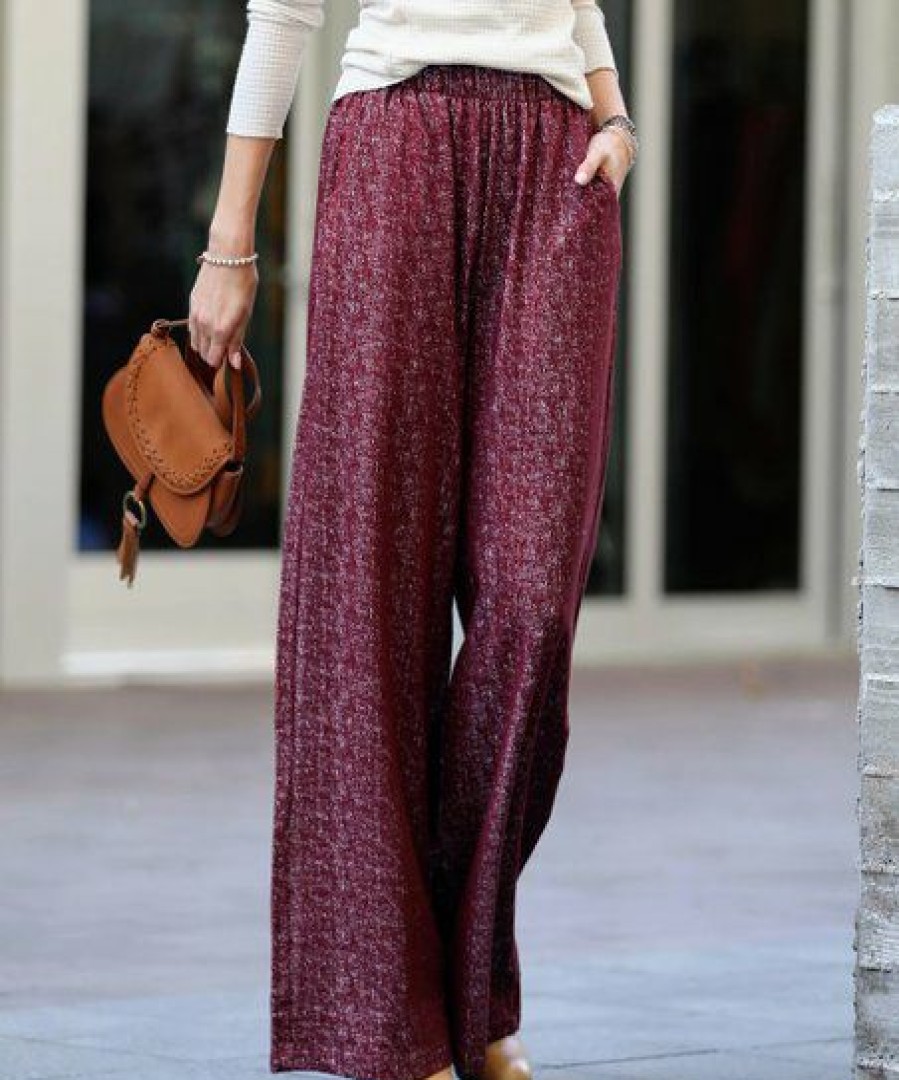 Women * | New 42Pops Dark Burgundy Wide-Leg Pocket Pants Women