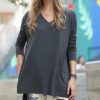 Other * | Buy 42Pops Ash Gray Side-Slit V-Neck Long-Sleeve Hi-Low Dolman Tunic Women