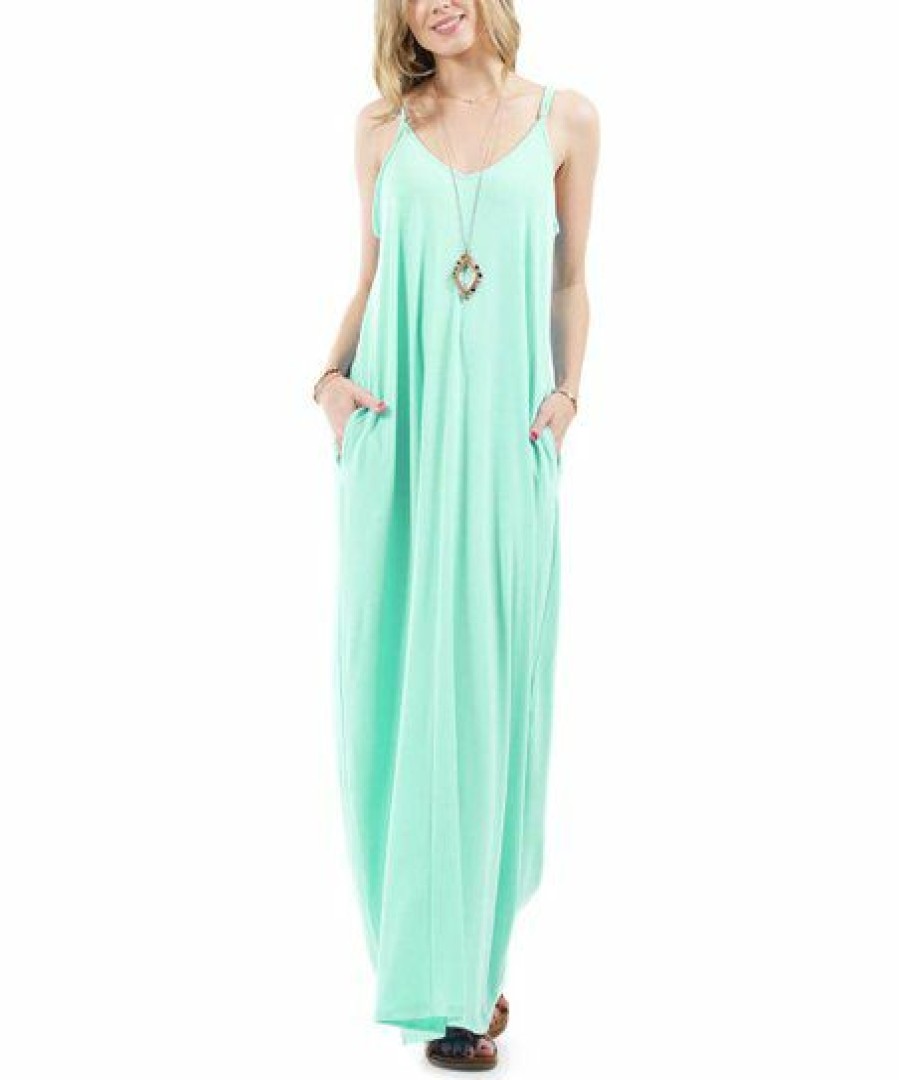 Women * | Wholesale 42Pops Green Mint V-Neck Sleeveless Pocket Maxi Dress Women