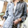 Women * | Hot Sale 42Pops Denim Gray Distressed Pocket Button-Down Top Women