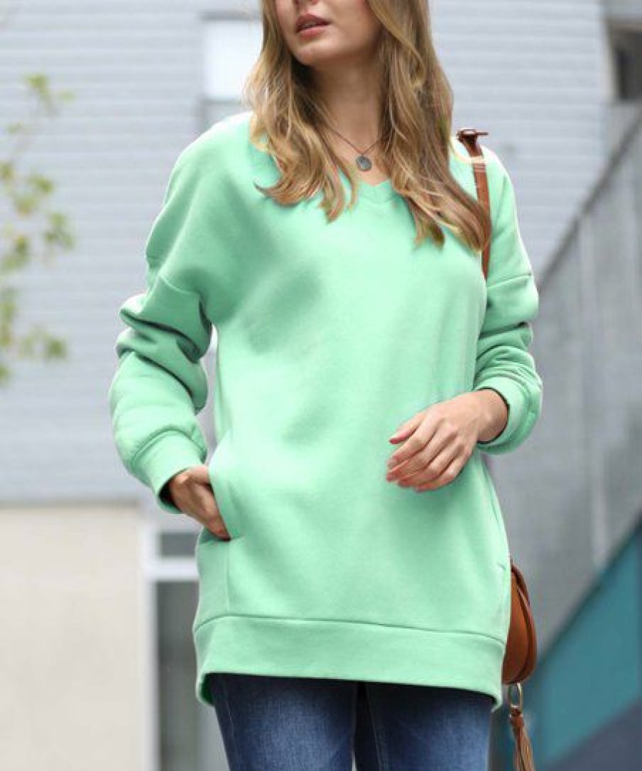 Women * | Promo 42Pops Mint Green V-Neck Long-Sleeve Sweatshirt Women