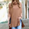 Women * | Best Pirce 42Pops Deep Camel Cowl Neck Long-Sleeve Hi-Low Top Women