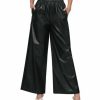 Women * | Top 10 42Pops Black Glossy Pocket Wide-Leg Pants Women