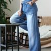 Women * | Discount 42Pops Medium Blue Faded Chambray Wide-Leg Pocket Paper-Bag Pants Women