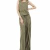 Women * | Top 10 42Pops Dusty Olive & Ivory Stripe Sleeveless Wide-Leg Pocket Jumpsuit Women