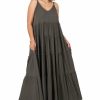 Women * | Deals 42Pops Ash Gray V-Neck Sleeveless Pocket Tiered Maxi Dress Plus