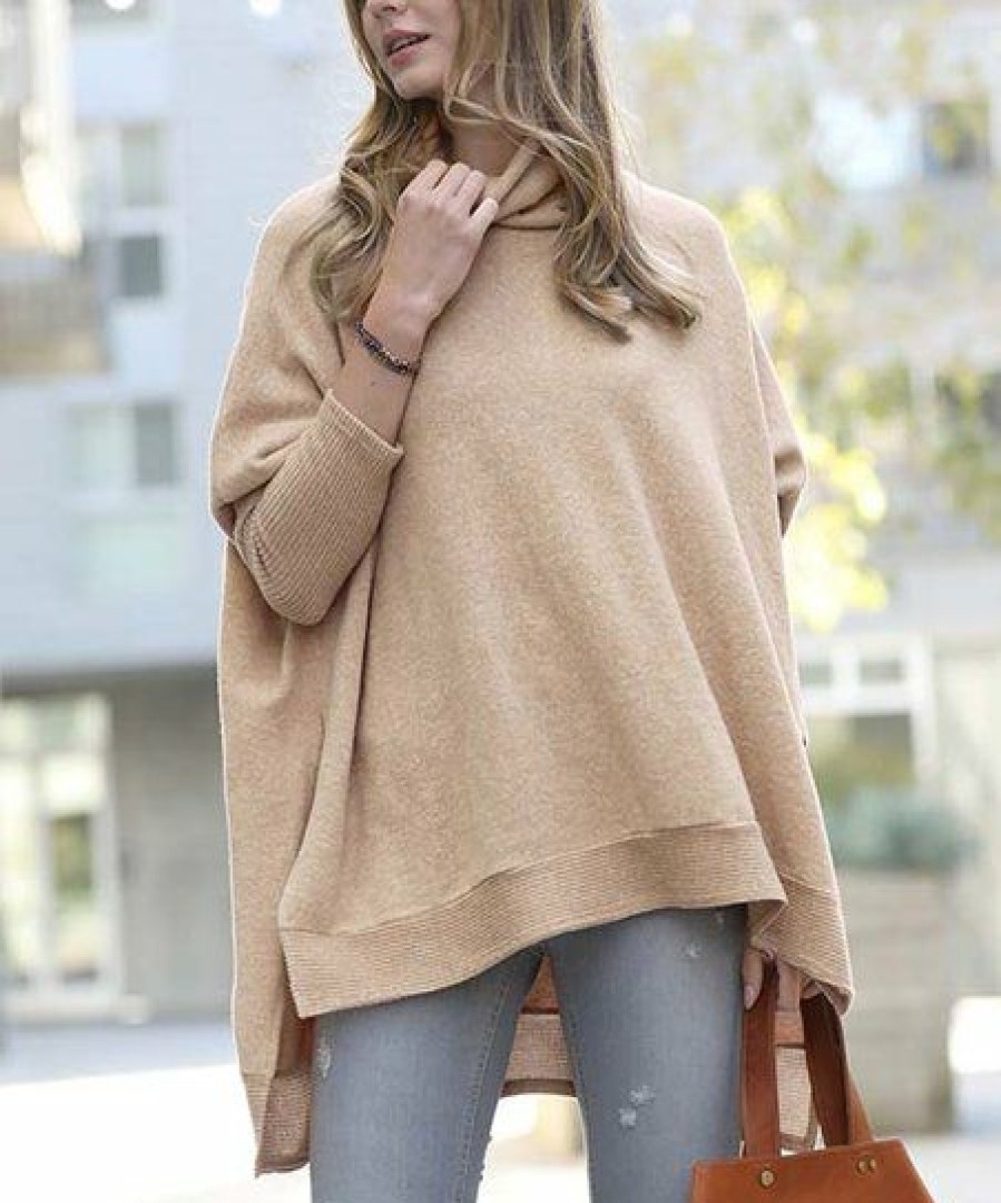 Women * | Buy 42Pops Ash Mocha Melange Cowl Neck Long-Sleeve Hi-Low Sweater Women