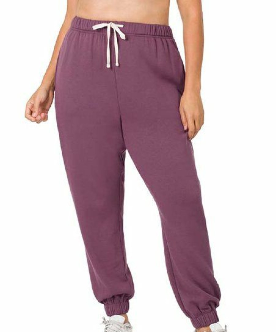 Women * | Buy 42Pops Eggplant Drawstring Pocket Joggers Plus