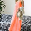 Women * | Budget 42Pops Neon Coral V-Neck Sleeveless Pocket Maxi Dress Women