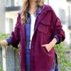 Women * | Top 10 42Pops Dark Plum Elbow-Patch Pocket Oversize Shacket Women