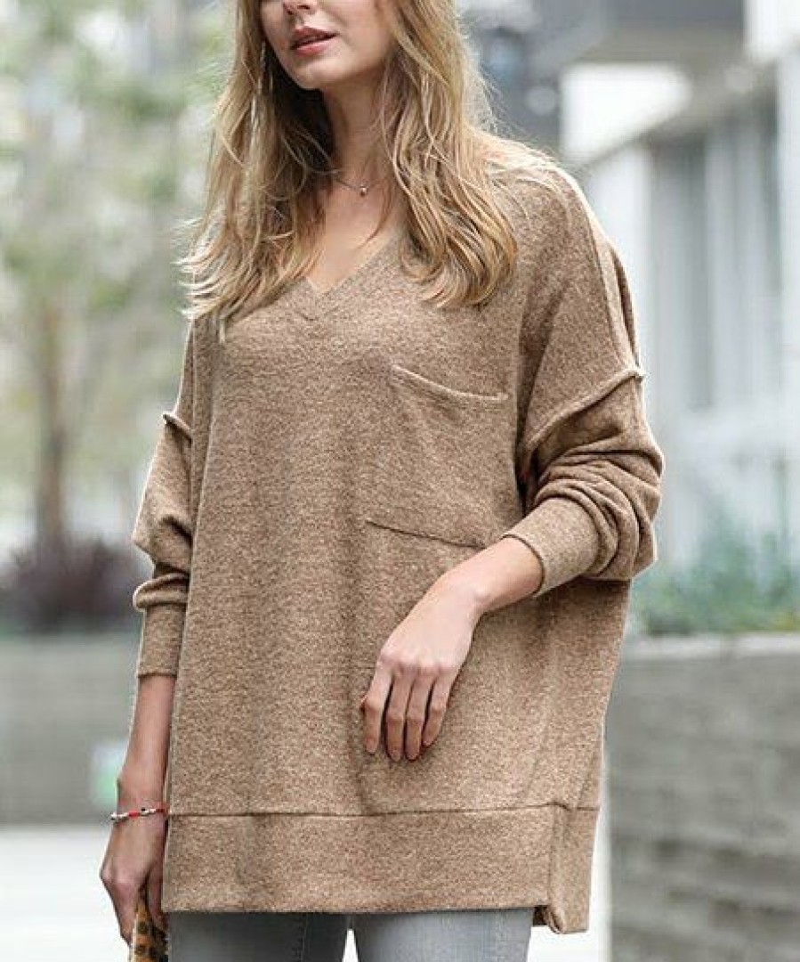 Women * | Coupon 42Pops Mocha Melange Oversize Hi-Low Sweater Women