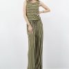 Women * | Buy 42Pops Dusty Olive & Ivory Stripe Sleeveless Drawstring-Waist Pocket Jumpsuit Women