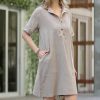 Women * | Hot Sale 42Pops Ash Mocha Button-Front Short-Sleeve Pocket Shift Dress Women