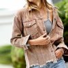 Women * | Budget 42Pops Mocha Distressed-Trim Pocket Button-Up Jacket Women