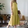 Women * | Cheapest 42Pops Light Mustard Scoop-Neck Sleeveless Tiered Midi Dress Women