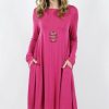 Women * | Cheapest 42Pops Magenta Jewel-Collar Long-Sleeve Pocket Shift Dress Women