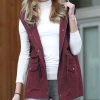 Women * | Coupon 42Pops Dark Burgundy Hooded Drawstring-Waist Pocket Military Vest Women