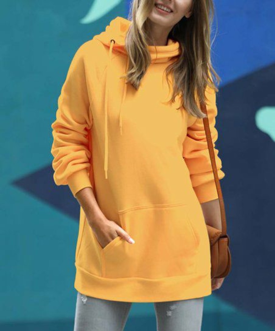 Women * | Best Sale 42Pops Ash Mustard Side-Tie Longline Pocket Hoodie Women