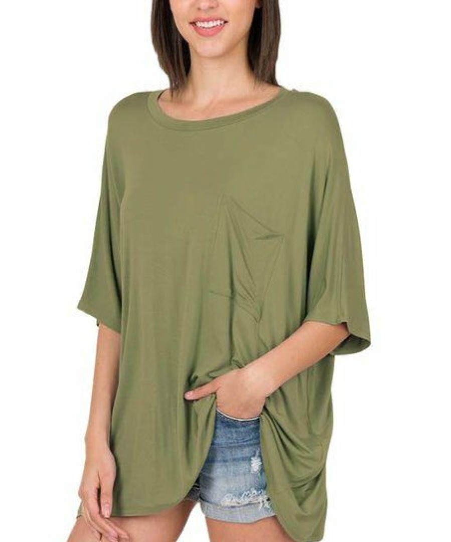 Women * | Wholesale 42Pops Ash Olive Oversize Box Tee Women