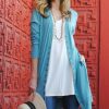 Women * | Best Sale 42Pops Dusty Teal Long-Sleeve Thigh-Length Snap-Button Cardigan Women