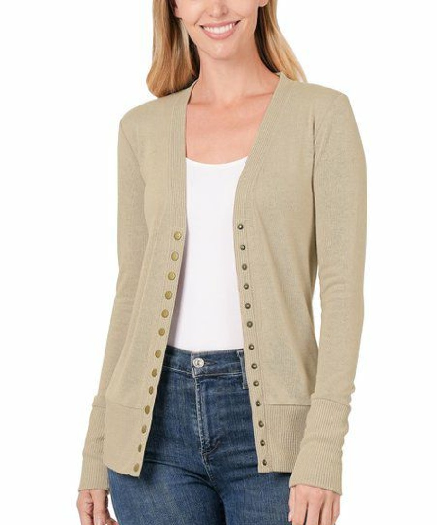 Women * | Hot Sale 42Pops Light Mocha Snap-Front Cardigan Women