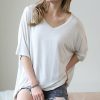 Women * | Deals 42Pops Bone Oversize V-Neck Pocket Tee Women