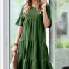 Women * | Hot Sale 42Pops Army Green Round-Neck Half-Sleeve Tiered Shift Dress Women