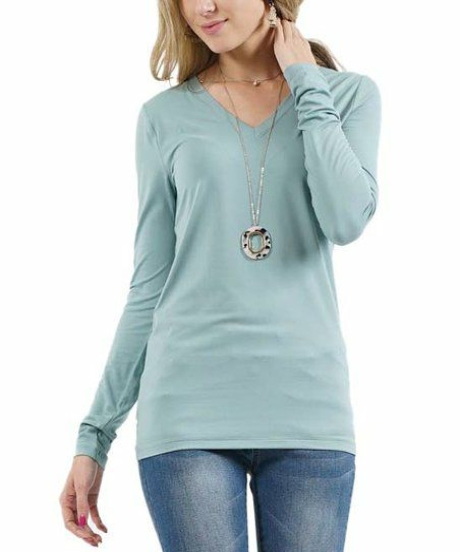 Women * | Coupon 42Pops Light Green V-Neck Long-Sleeve Top Women