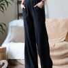 Women * | Outlet 42Pops Black Pocket Wide-Leg Linen-Blend Pants Women