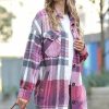 Women * | Best Deal 42Pops Burgundy Plaid Oversize Button-Up Shacket Women