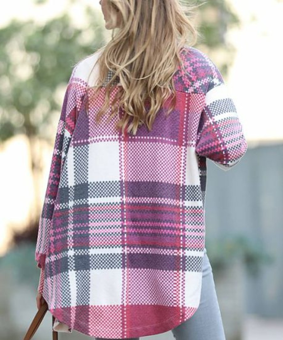 Women * | Best Deal 42Pops Burgundy Plaid Oversize Button-Up Shacket Women