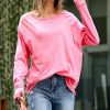 Women * | Budget 42Pops Bright Pink Thumbhole Boatneck Long-Sleeve Raglan Top Women