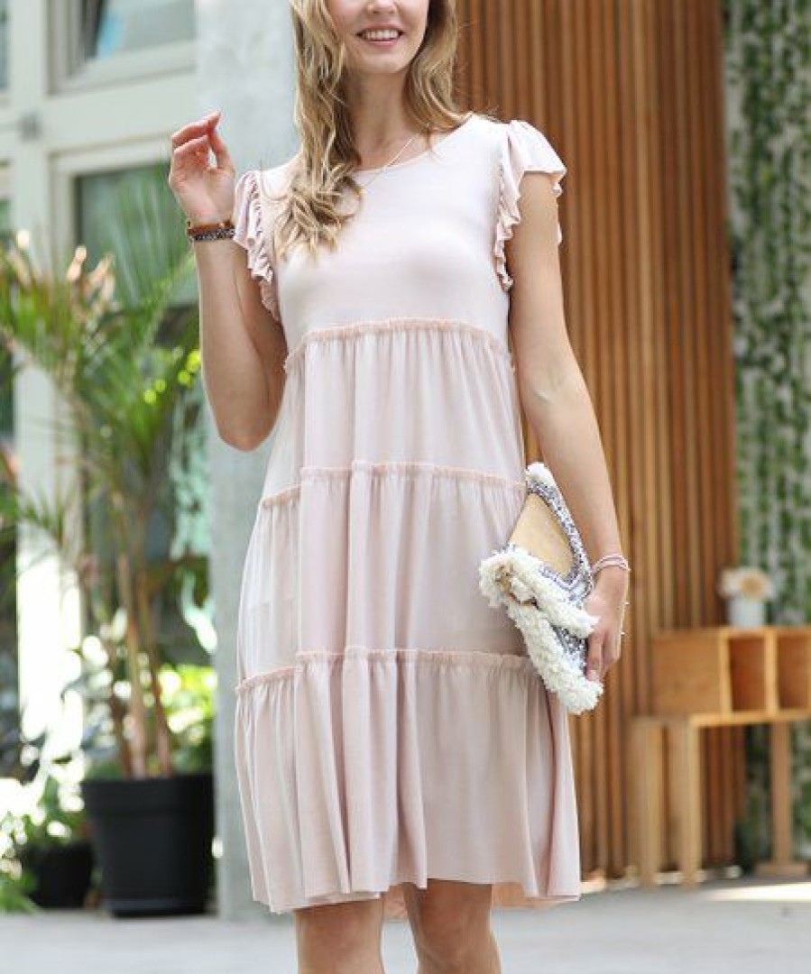 Women * | Flash Sale 42Pops Dusty Blush Tiered Flutter-Sleeve Shift Dress Women