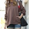 Women * | New 42Pops Mocha Crewneck Long-Sleeve Hi-Low Pocket Sweatshirt Women