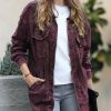 Women * | Best Sale 42Pops Dark Burgundy Mineral Wash Pocket Shacket Women