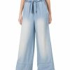 Women * | Deals 42Pops Light Blue Chambray Paper-Bag Wide-Leg Pocket Pants Plus